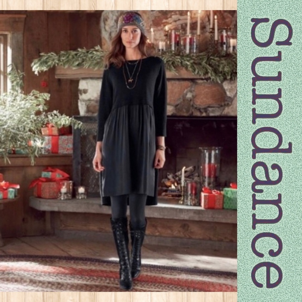 EUC Sundance Silk & Wool Black Sweater Dress comfortable loose oversized